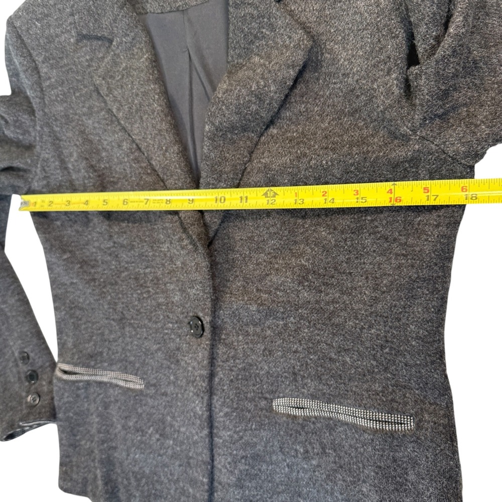 Gray Sweater Blazer Women Small Elbow Patch Contrast Trim Career Professional - Picture 7 of 16